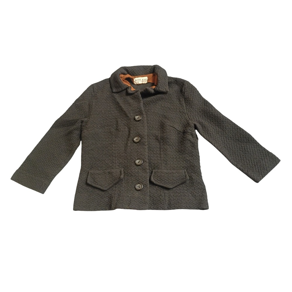 Butte Knit Wool Blazer Jacket Womens S Black Vintage Textured Button Front 2016